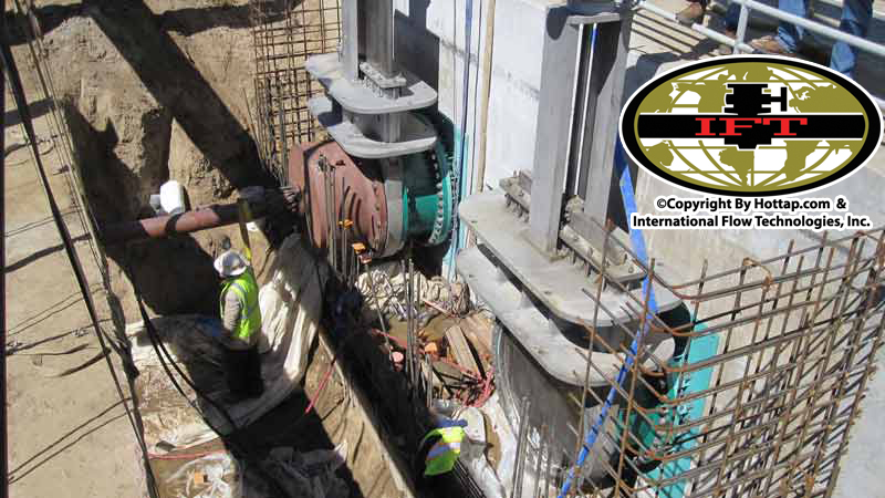 Click to magnify/shrink 48 Hottap on a sewage concrete holding take
