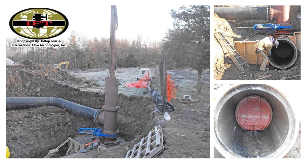 Click to magnify/shrink 36" Linestop with a 24" Bypass on Prestressed Concrete Cylinder Pipe (PCCP)