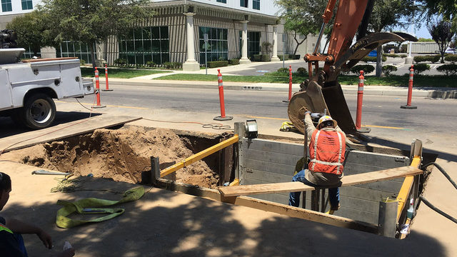 A major water main project  42inch Line stop on McCoy Lane, just west of Skyway Drive in Santa Maria. (Sean Larsen / KCOY photo)